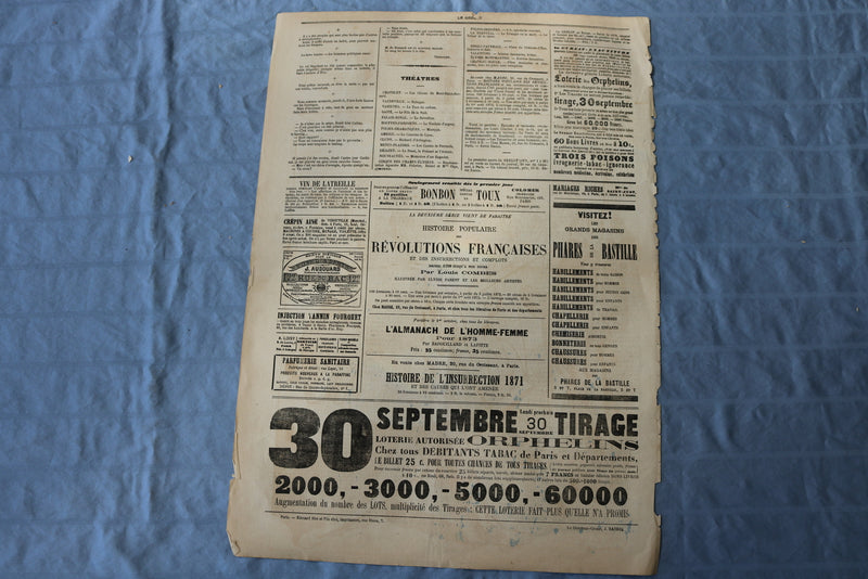 1872 SEPTEMBER 29 LE GRELOT NEWSPAPER - JARDINAGE & POLITIQUE - FRENCH - NP 8602