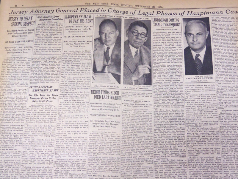 1934 SEPT 23 NEW YORK TIMES - LINDBERGH RETURNING HOME TO AID HAUPTMANN- NT 1697