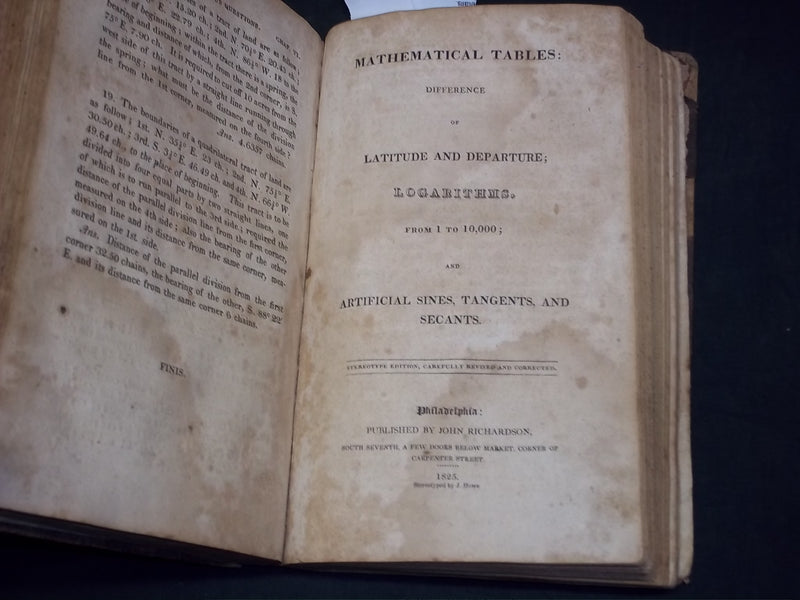 1825 GUMMERE'S SURVEYING BOOK - MATHEMATICS - LOGARITHMS - KD 2757N