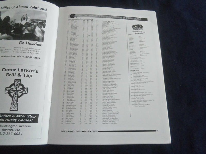 2005 SEP 3 FOOTBALL PROGRAM - NORTHEASTERN UNIV VS GEORGIA SOUTHERN - SP 1217M