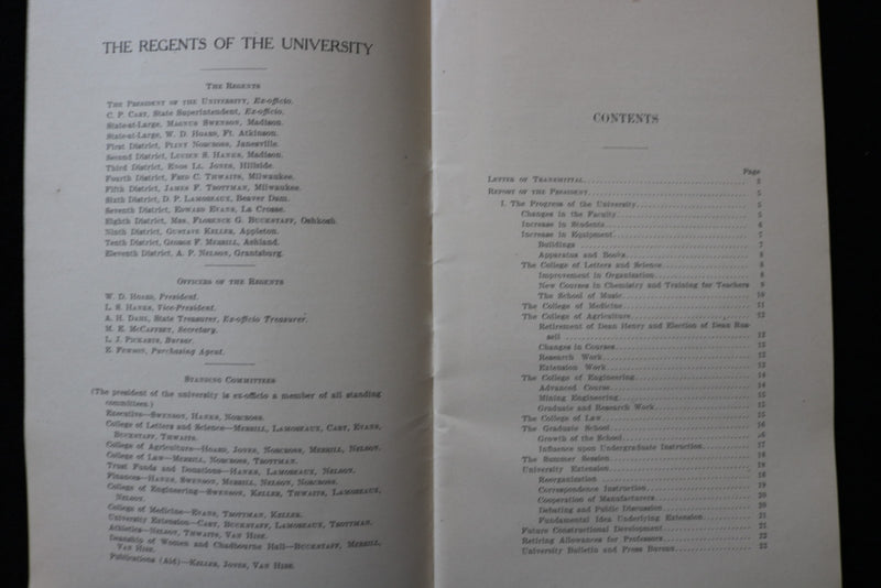 1908 UNIVERSITY OF WISCONSIN REPORT OF THE PRESIDENT SOFTCOVER BOOK - K 3009