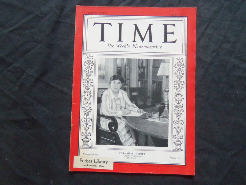 1931 AUGUST 3 TIME MAGAZINE - WILLA SIBERT CATHER - T 284