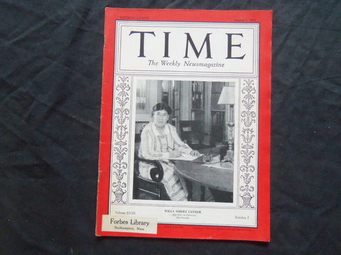 1931 AUGUST 3 TIME MAGAZINE - WILLA SIBERT CATHER - T 284