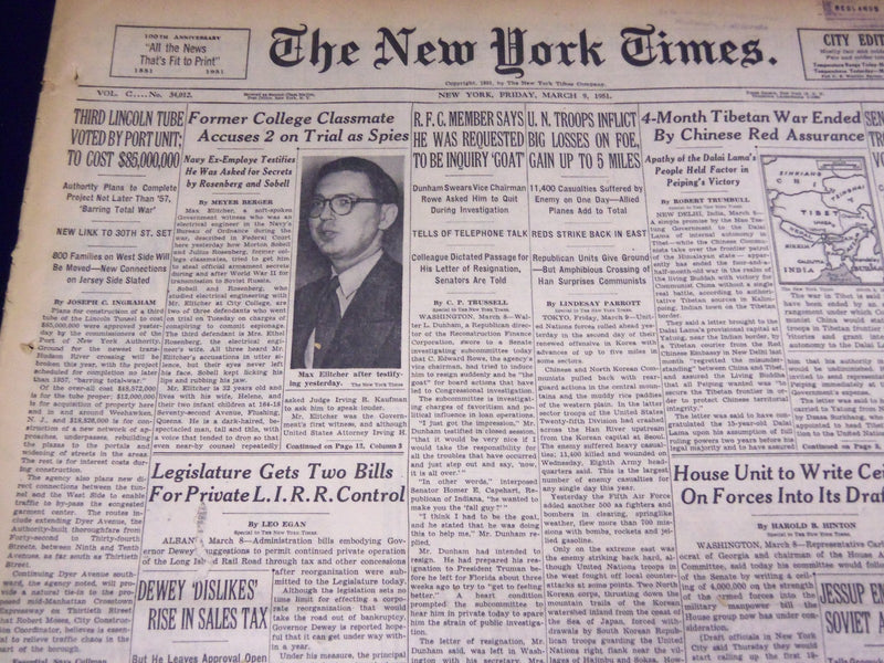 1951 MARCH 9 NEW YORK TIMES - ELITCHER ACCUSES ROSENBERG & SOBELL - NT 2024