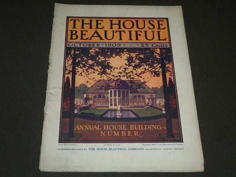 1909 OCTOBER THE HOUSE BEAUTIFUL MAGAZINE - GREAT PHOTOS & ADS - ST 399
