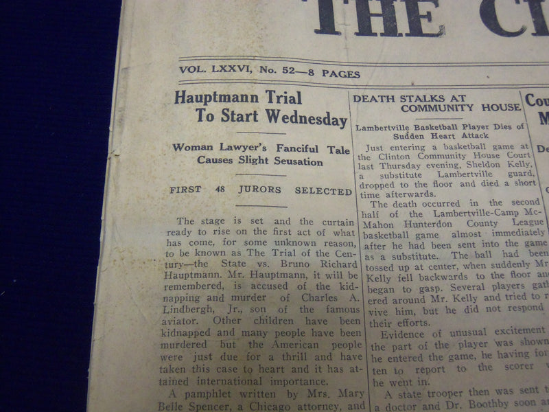 1934 HUNTERDON COUNTY DEMOCRAT LINDBERGH HAUPTMANN NEWSPAPER LOT OF 6 - O 129