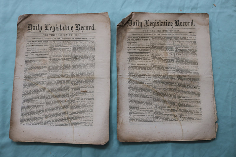 1868 PENNYSYLVANIA DAILY LEGISLATIVE RECORD - LOT OF 22 - K 2518