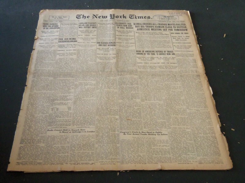 1922 OCTOBER 2 NEW YORK TIMES - BAR ISADORA DUNCAN AND HUSBAND - NT 5805