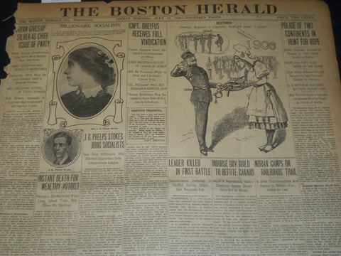 1906 JULY 13 THE BOSTON HERALD - CAPT. DREYFUS RECEIVES FULL VINDICATION- BH 82