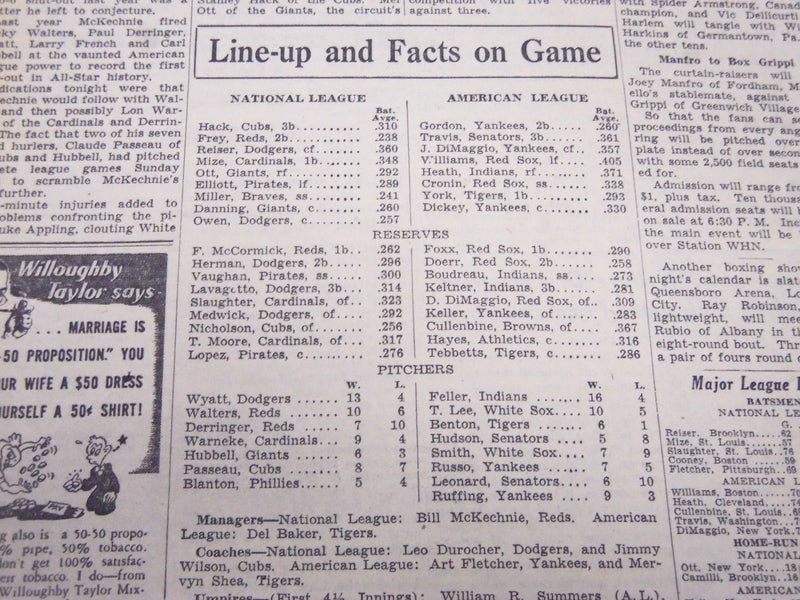 1941 JULY 8 NEW YORK TIMES - AMERICAN LEAGUE FAVORED IN ALL-STAR GAME - NT 5153