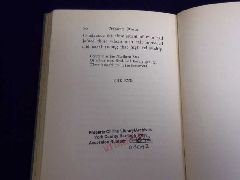 1925 WOODROW WILSON MEMORIAL ADDRESS BOOK BY DR. ALDERMAN - KD 703H