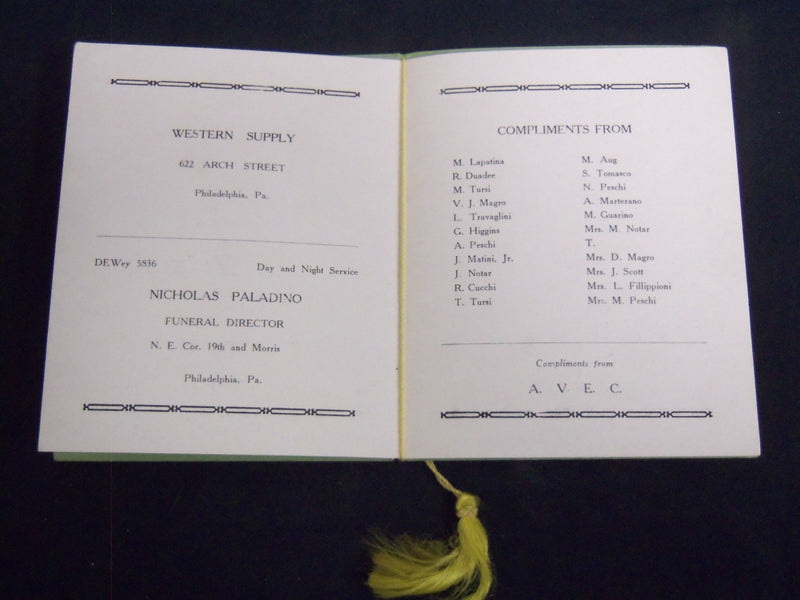 1935 ALETHEA CARA GIRLS DINNER DANCE PROGRAM - PHILADELPHIA - J 8738
