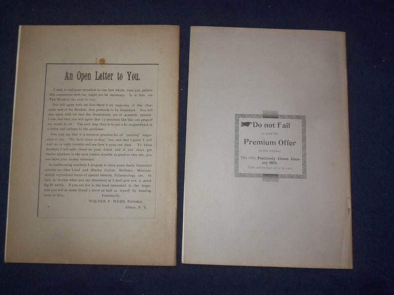 1894 NOV & DEC THE MUSEUM MAGAZINE - ISSUES #1 AND #2 - LOT OF 2 - J 9775