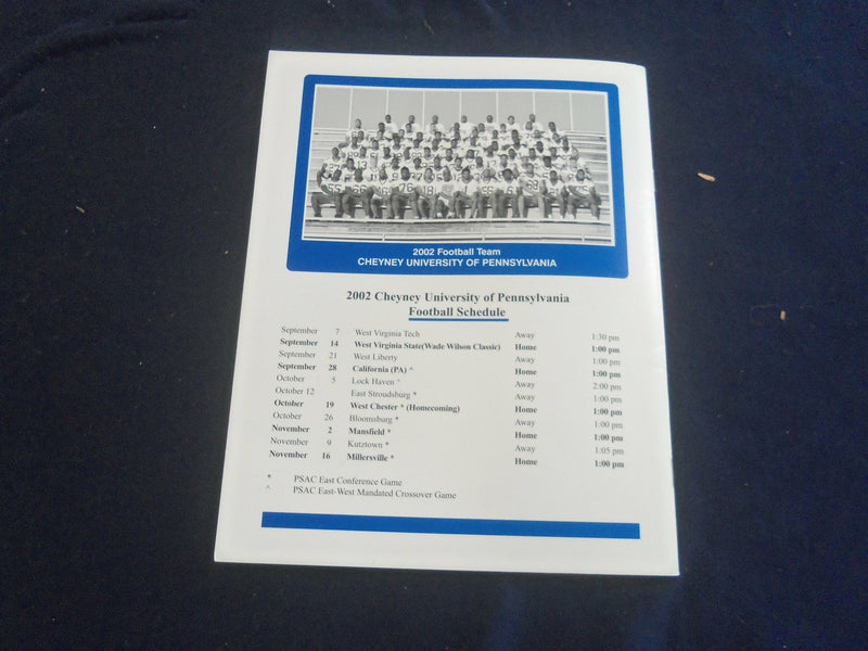 2002 SEP 28 FOOTBALL PROGRAM - CHEYNEY UNIVERSITY VS. CALIFORNIA UNIV- ST 6583U