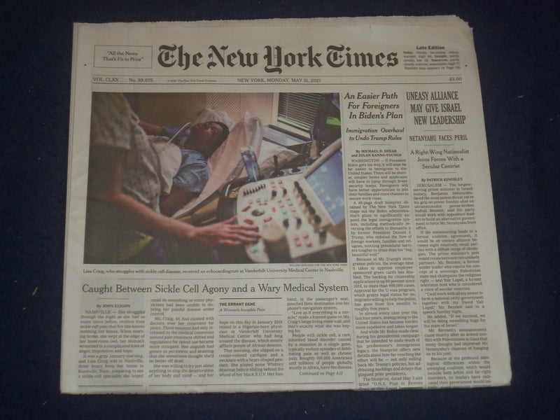 2021 MAY 31 NEW YORK TIMES - UNEASY ALLIANCE MAY GIVE ISRAEL NEW LEADERSHIP
