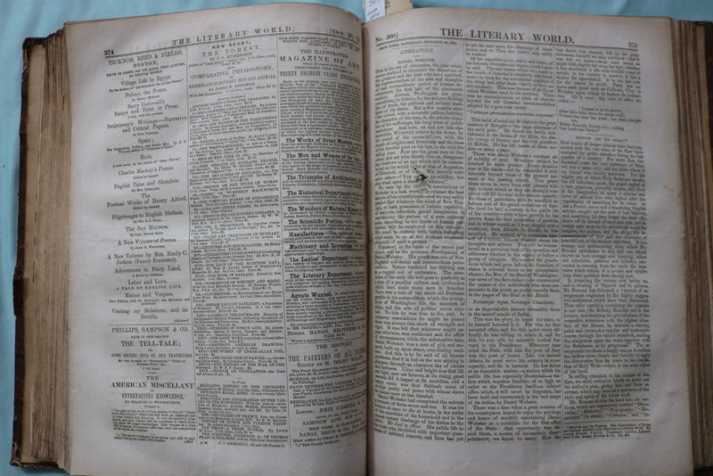1852 JULY-DECEMBER THE LITERARY WORLD BOUND VOLUME - HAWTHORNE-WEBSTER - KD 9719