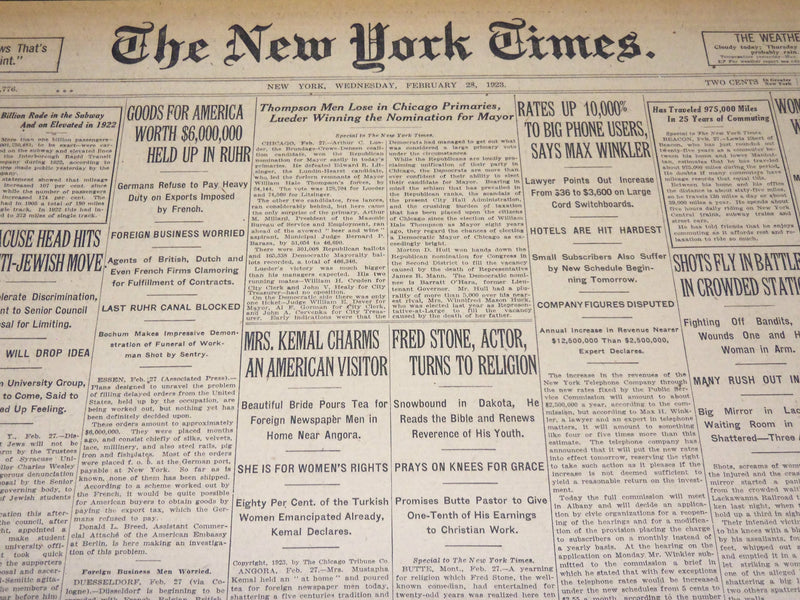 1923 FEBRUARY 28 NEW YORK TIMES - FRED STONE ACTOR TURNS TO RELIGION - NT 7989