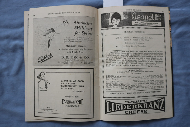 1922 TANGERINE - CASINO THEATRE PROGRAM - JEANETTE MACDONALD - K 2733