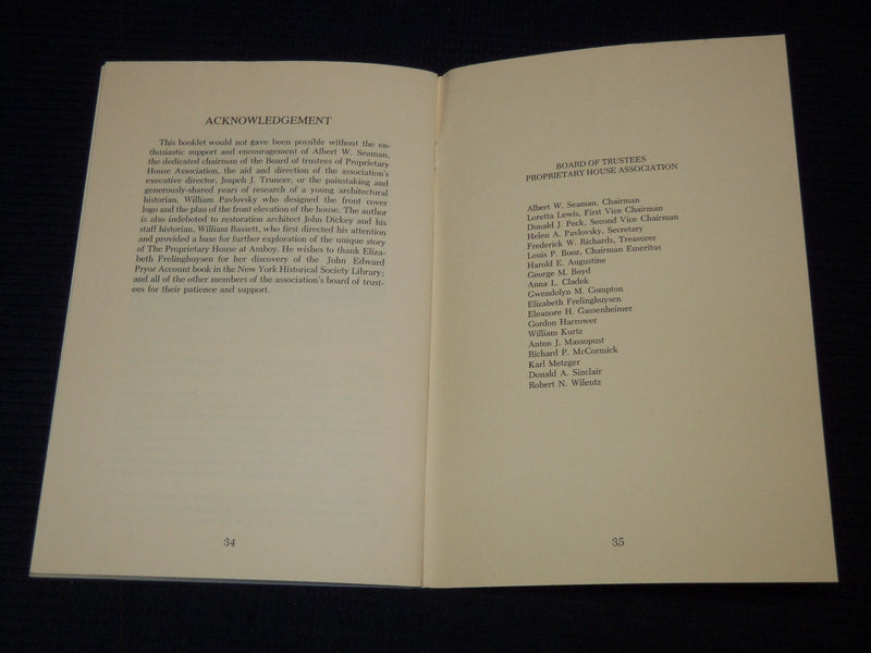 1975 THE PROPRIETARY HOUSE IN AMBOY BOOK BY WILLIAM S. RANDALL - J 7517