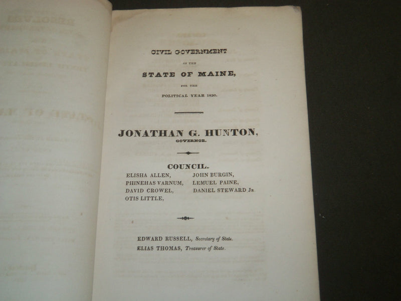 1830 JANUARY RESOLVES OF THE 10TH LEGISLATURE STATE OF MAINE BOOK - J 4690