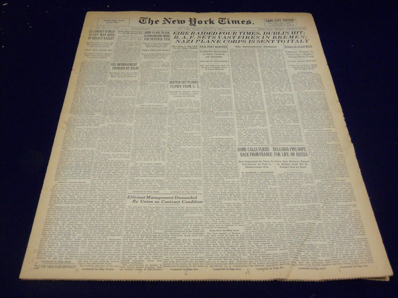 1941 JANUARY 3 NEW YORK TIMES - EIRE RAIDED FOUR TIMES, DUBLIN HIT - NT 1133