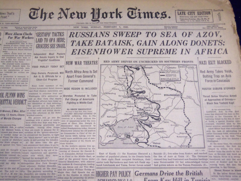 1943 FEBRUARY 7 NEW YORK TIMES - EISENHOWER SUPREME IN AFRICA - NT 1025