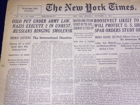 1941 SEPT 11 NEW YORK TIMES - OSLO PUT UNDER ARMY LAW, NAZIS EXECUTE 2 - NT 1373