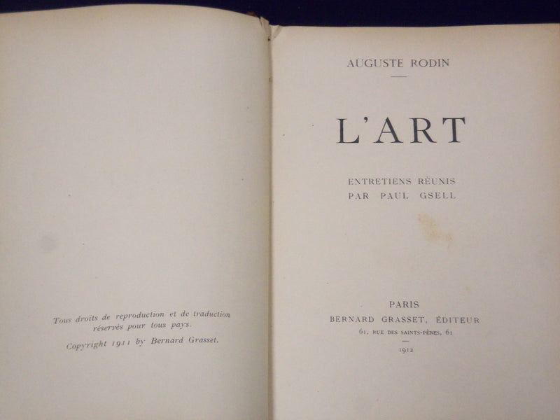 1912 L'ART ENTRETIENS REUNIS PAUL GSELL FRENCH VOLUME BY AUGUSTE RODIN - KD 2310