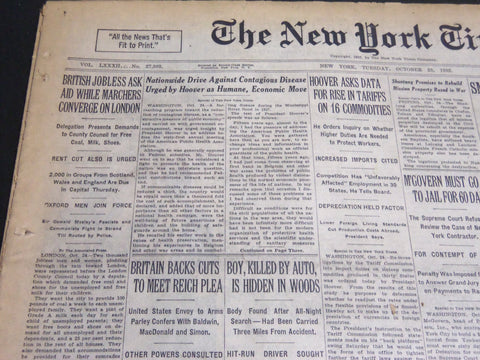 1932 OCT 25 NEW YORK TIMES -NATIONWIDE DRIVE AGAINST CONTAGIOUS DISEASE- NT 6985