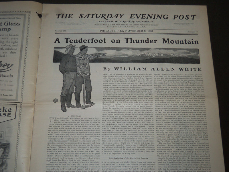 1902 NOVEMBER 8 THE SATURDAY EVENING POST MAGAZINE - ILLUSTRATED COVER- SP 1064