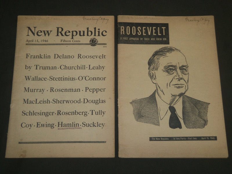 1946 APRIL 15 NEW REPUBLIC MAGAZINE 2 PARTS- FDR - FRANKLIN D. ROOSEVELT- J 4843