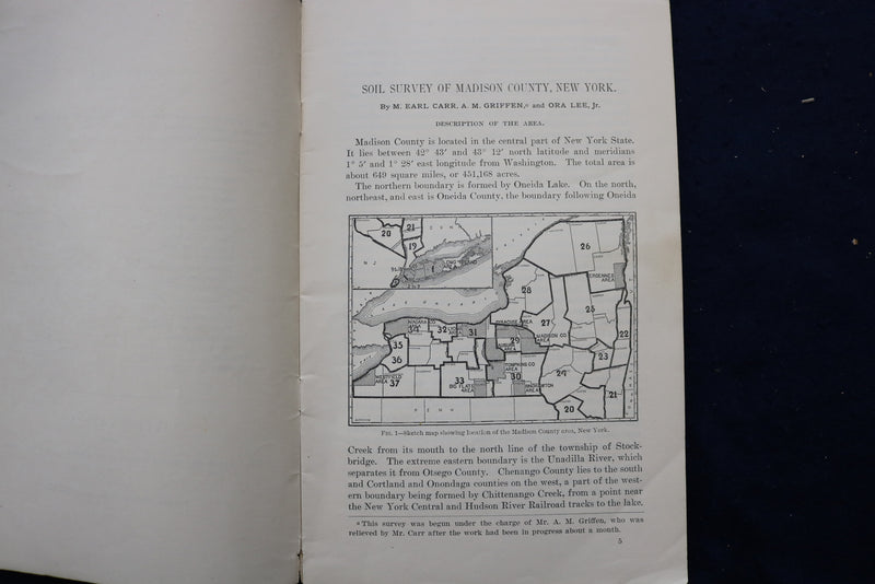 1907 SOIL SURVEY OF MADISON COUNT, NEW YORK SOFTCOVER BOOKLET - K 999