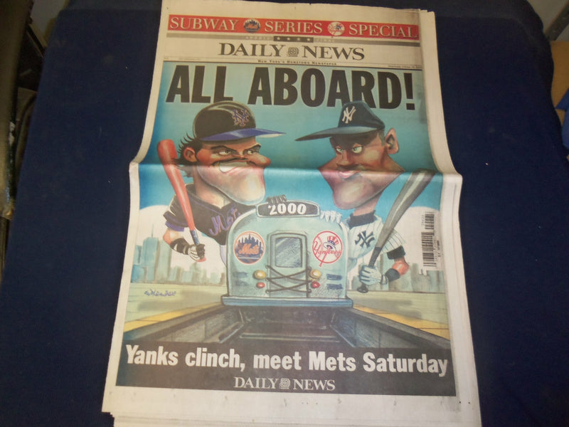 2000 OCT 18 NEW YORK DAILY NEWS NEWSPAPER - NY YANKEES WIN AL PENNANT - NP 4063