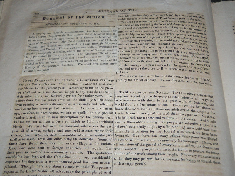 1837 NOVEMBER JOURNAL OF THE AMERICAN TEMPERANCE UNION VOLUME 1 NO. 11 - J 2795