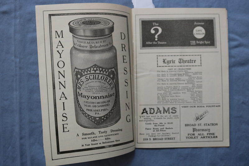1916 LYRIC & ADELPHI THEATRES PROGRAM - LOT OF 2 - K 2735