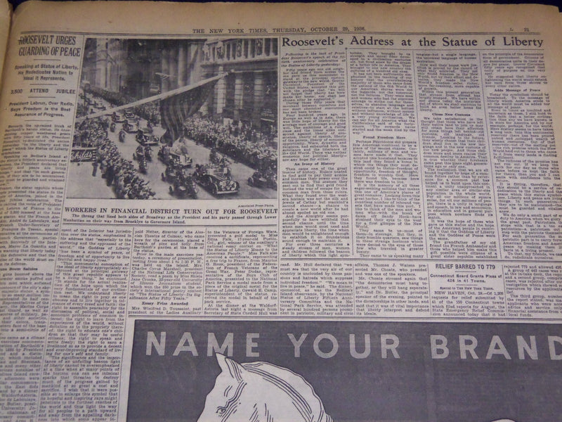 1936 OCTOBER 29 NEW YORK TIMES - CITY THRONGS CHEER ROOSEVELT - NT 2103