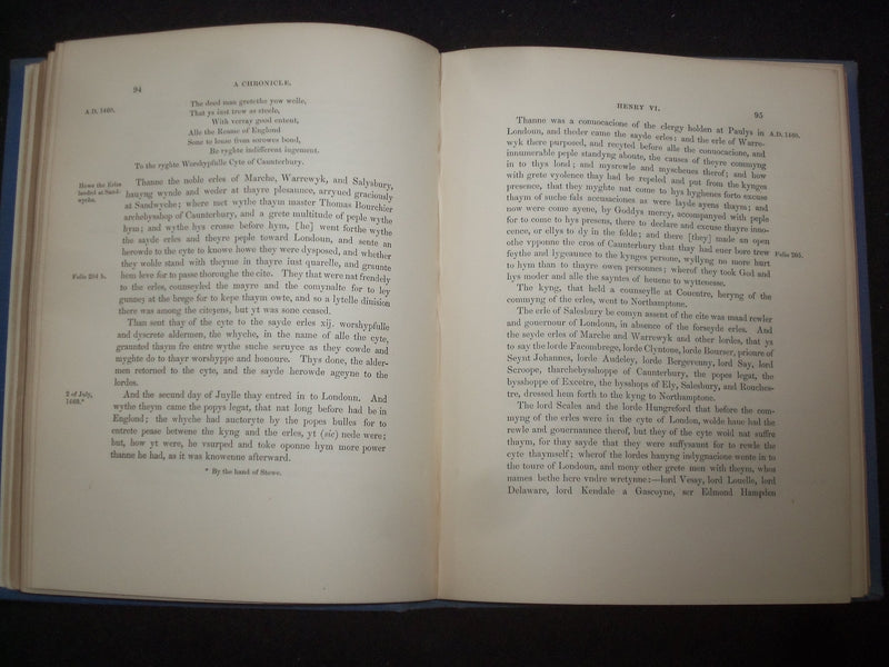 1856 AN ENGLISH CHRONICLE OF RICHARD II, HENRY IV, V, VI HARDCOVER BOOK- KD 9262