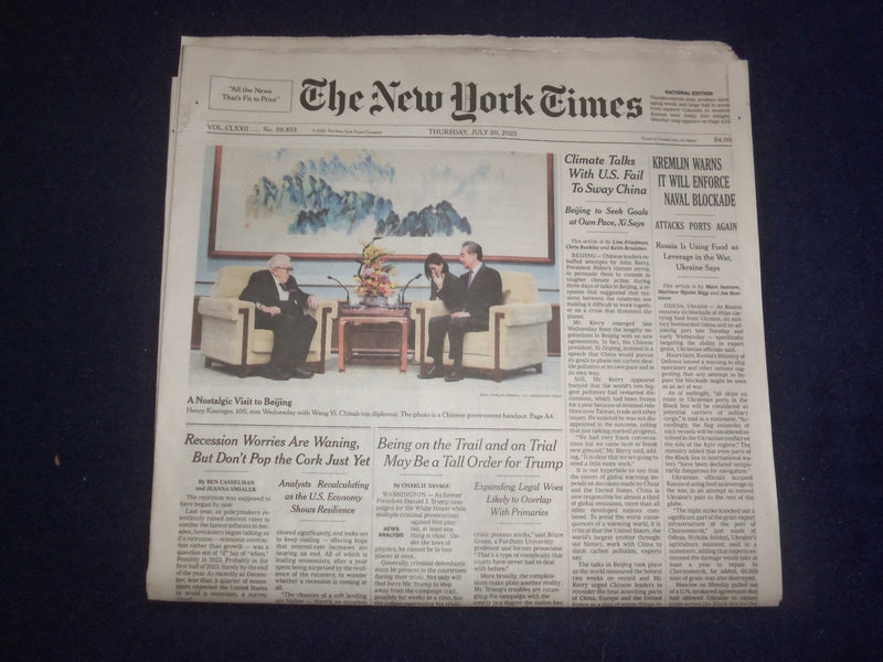 2023 JULY 20 NEW YORK TIMES - KREMLIN WARNS IT WILL ENFORCE NAVAL BLOCKADE