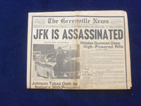 1963 NOV 22 THE GREENVILLE NEWS NEWSPAPER - JFK IS ASSASSINATED - NP 6444
