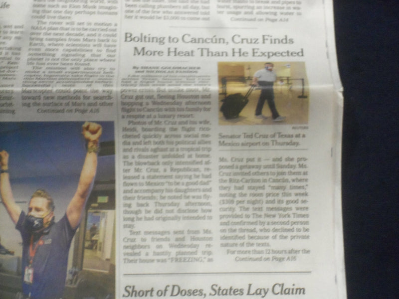 2021 FEB 19 NEW YORK TIMES -TEXANS: TOO LITTLE DRINKABLE WATER - CRUZ TO MEXICO