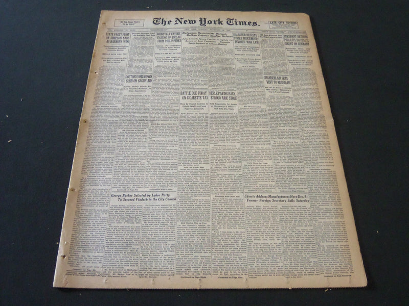 1938 NOVEMBER 29 NEW YORK TIMES - CHAMBERLAIN SETS VISIT TO MUSSOLINI - NT 6233