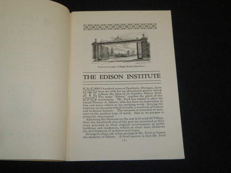1930'S-1940'S EDISON INSTITUTE MUSEUM GUIDE BOOK & EXHIBIT INFORMATION - J 5281