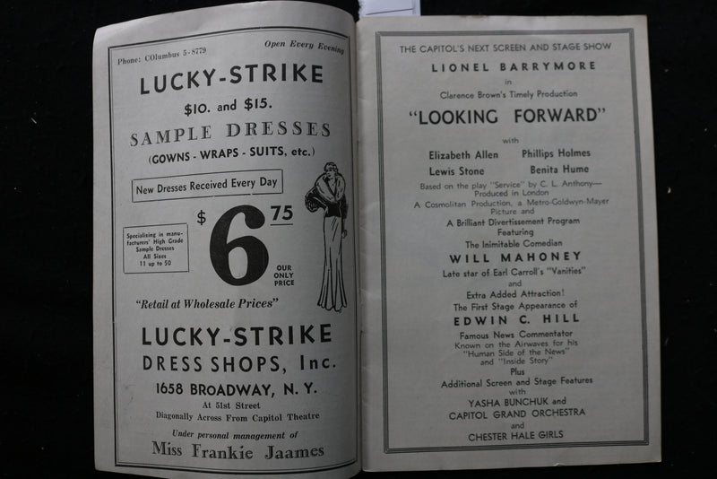 1933 APRIL 14 CAPITOL THEATRE MAGAZINE - LIONEL BARRYMORE - K 2200