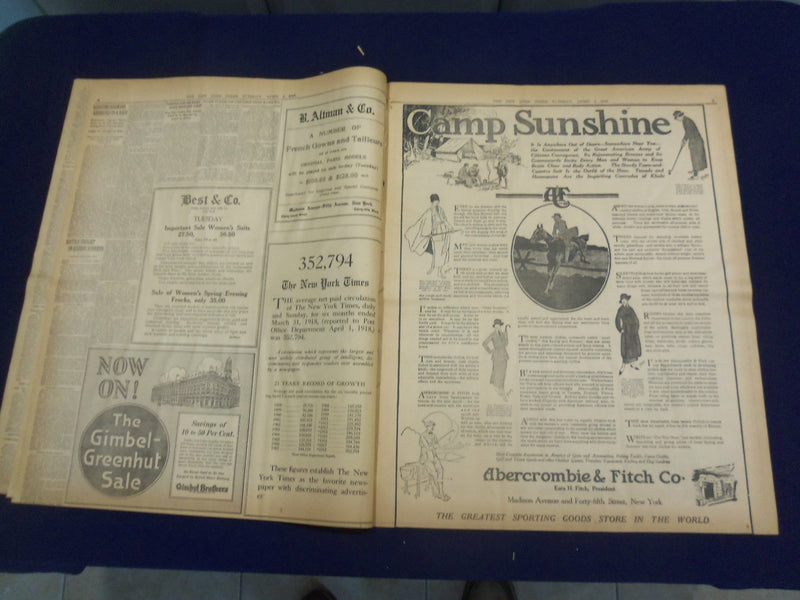 1918 APRIL 2 NEW YORK TIMES - GERMANS MASSING TROOPS NEAR ALBERT - NT 8199