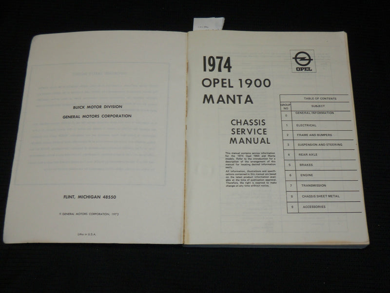 1974 OPEL SERVICE CAR MANUAL - SOFTCOVER - R 706W