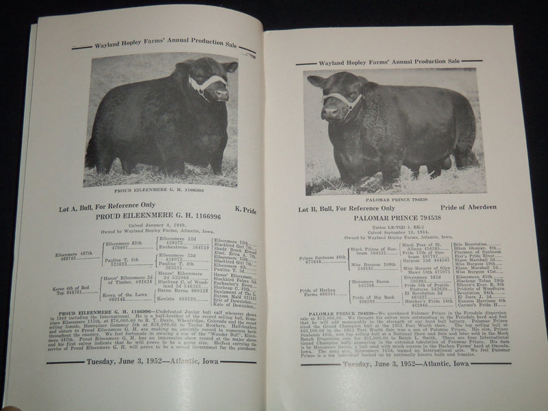 1952 WAYLAND HOPLEY FARMS ANNUAL PRODUCTION SALE CATALOG -ATLANTIC IOWA - J 9090