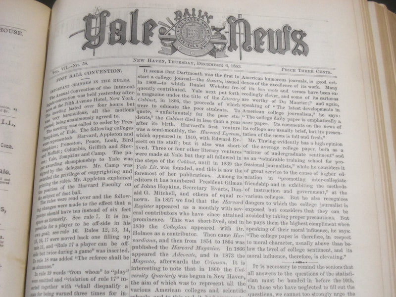 1883-1884 SEPT-JUNE YALE NEWS MAGAZINE BOUND VOLUME NO. 7 - SPORTS - KD 4589