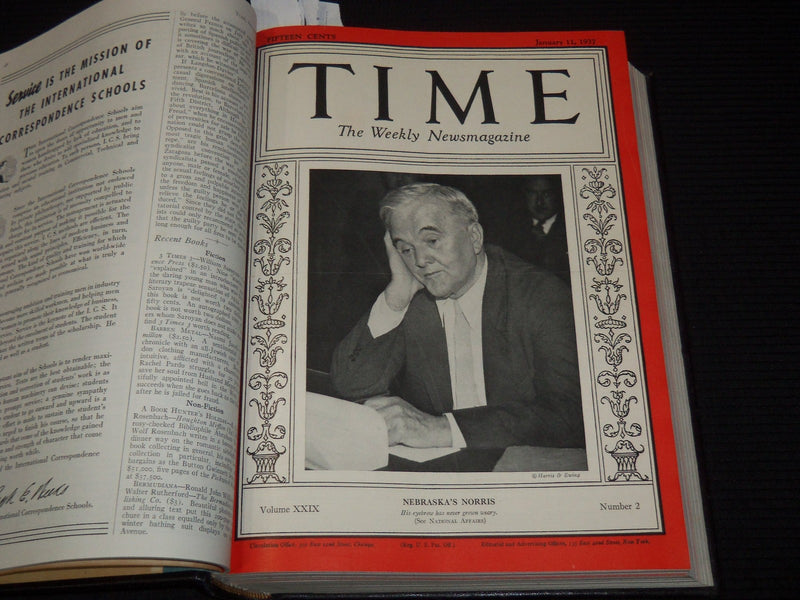 1937 JAN-MAR TIME MAGAZINE BOUND VOLUME - GREAT COVERS - NICE ADS - KD 3806N