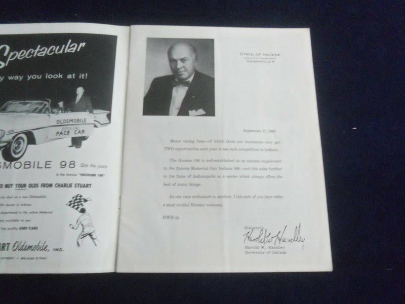 1960 SEP 17 HOOSIER HUNDRED RACING PROGRAM -INDIANA STATE FAIRGROUNDS - SP 3804M