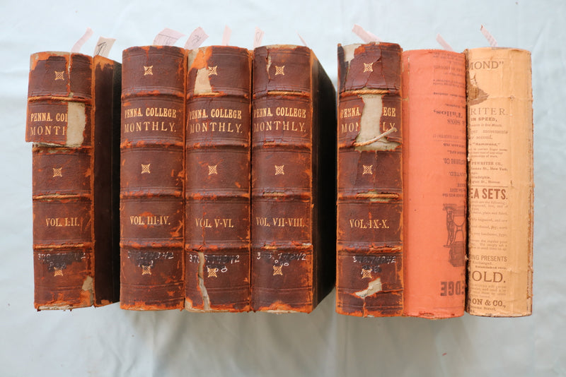 1877-1890 PENNSYLVANIA COLLEGE MONTHLY BOUND VOLUMES - LOT OF 7 - KD 9561